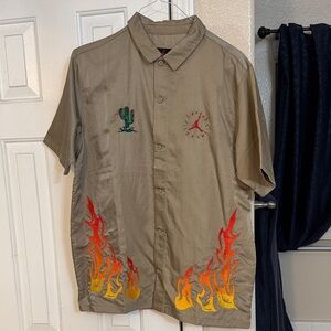 Cactus Jack Tan Shirt with Flame and Cactus Embroidery